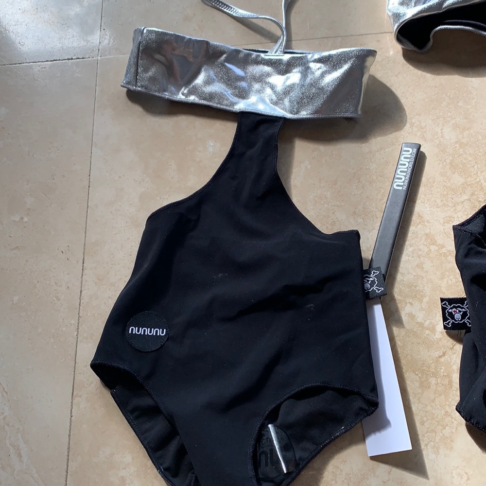 Nununu black and silver monokini swimsuit NWT